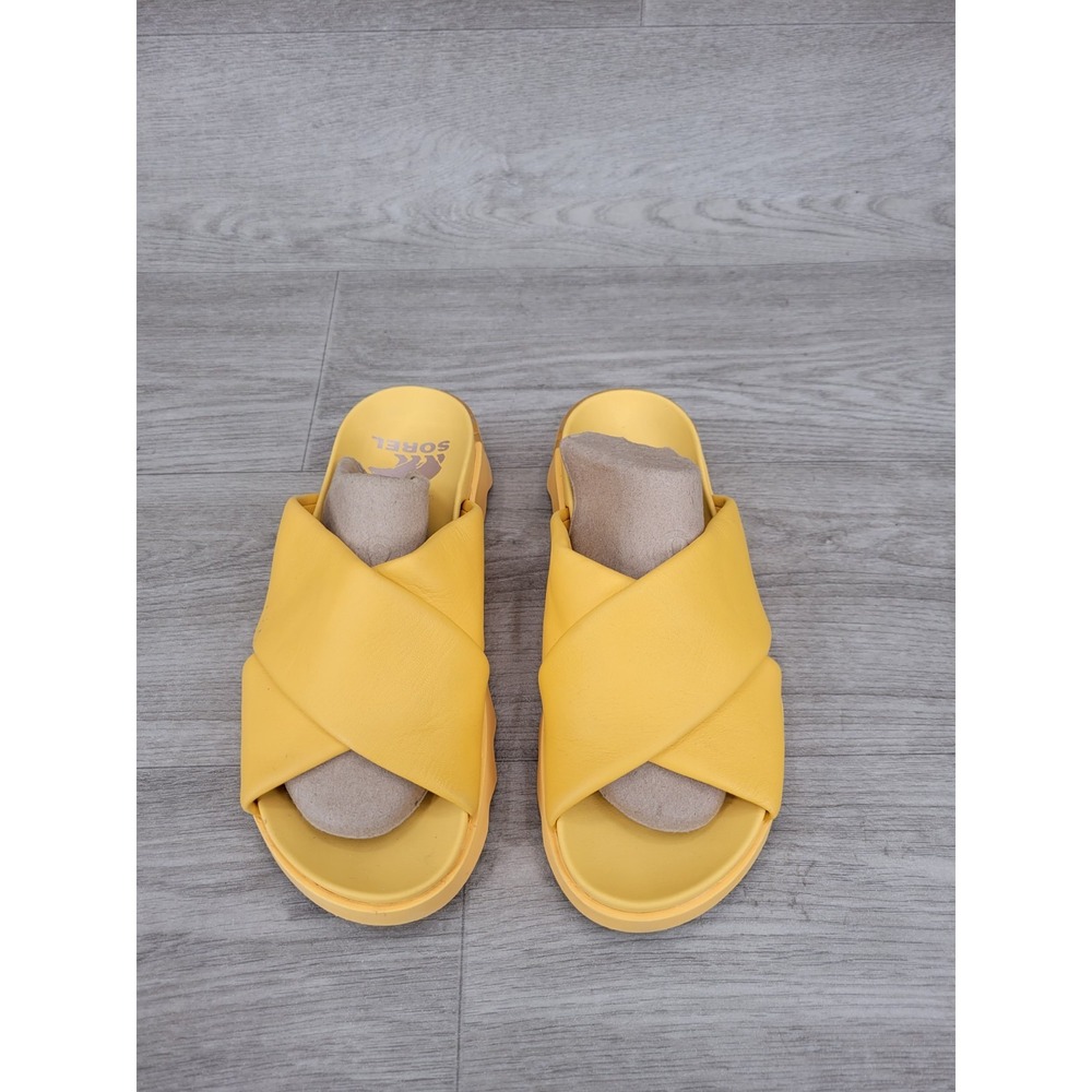 Sorel Vibe Crisscross Slide Sandals Sz 8 Yellow Sport Slip On Leather